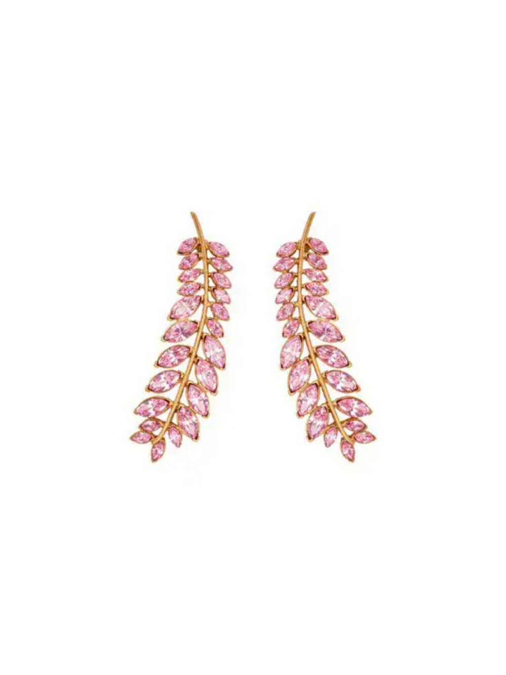 Oscar de La Renta Crystal Pink Leaves Drop Earrings